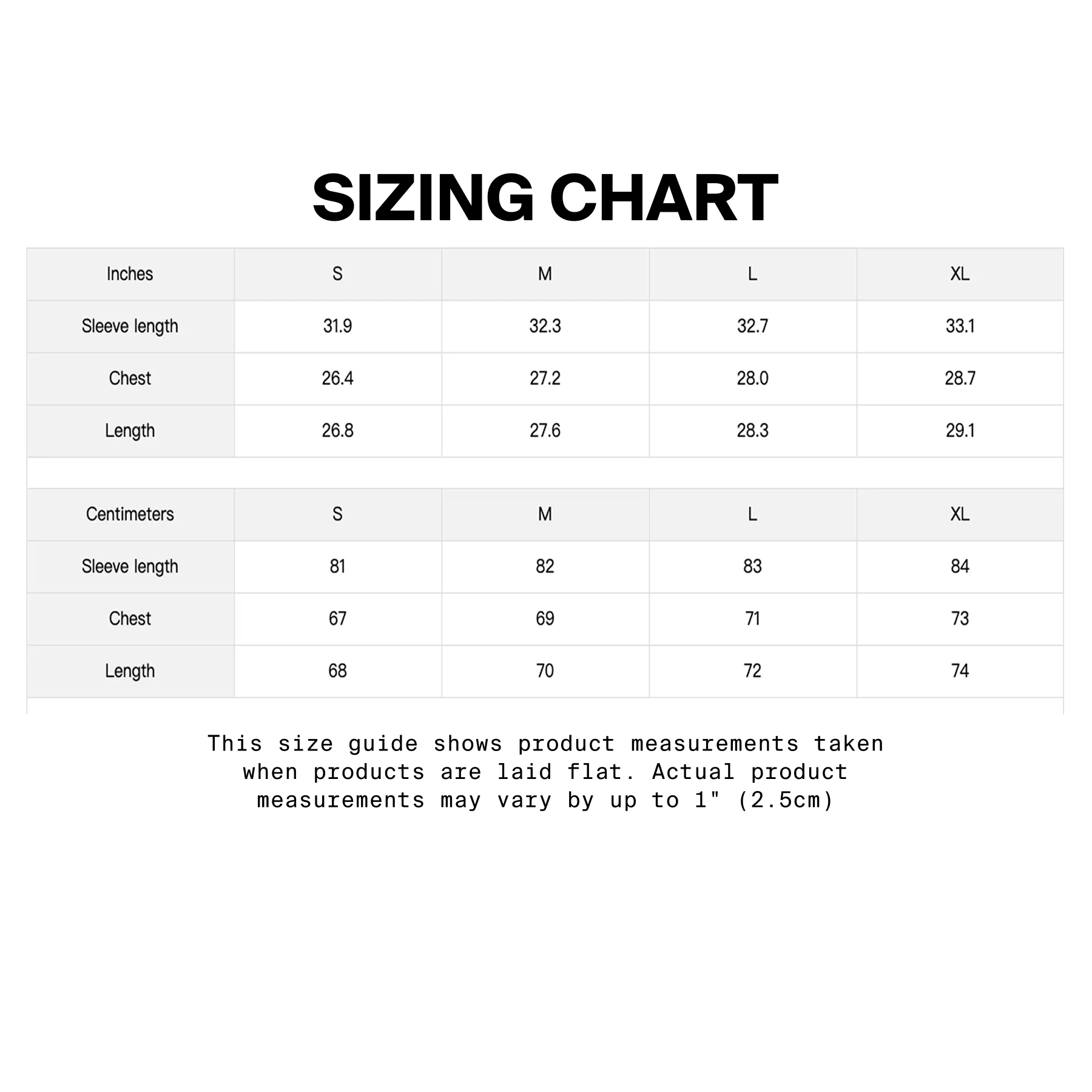 Size guide for Peace It Through Crewneck | Premium Loose Crewneck