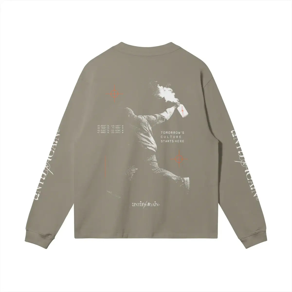 camel graphic streetwear long-sleeve shirt with protester print, bold text, and sleeve designs Tomorrow’s Culture Long Sleeve camel back graphic full view streetwear